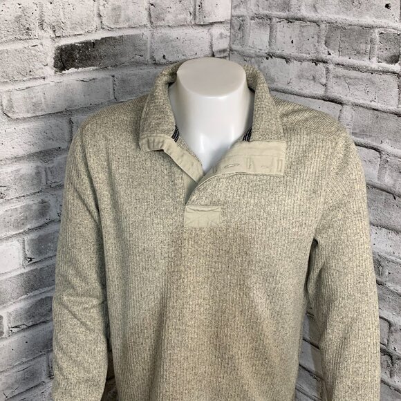 Field & Stream Sweater Henley Men L Grey Ribbed Chunky Knit Mock Neck 1/4 Button - Picture 2 of 11
